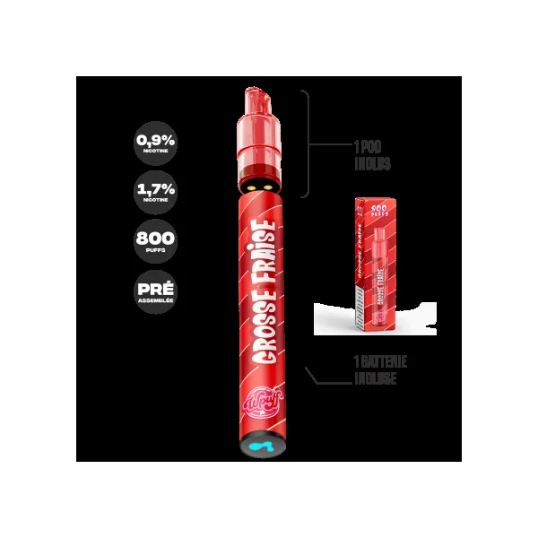 Wpuff Pod 2.0 Grosse Fraise - 800 puffs (1 Batterie + 1 Pod)